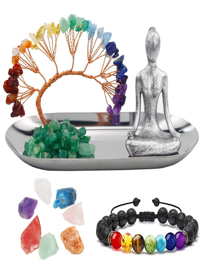 Carselage Meditation Accessories, Zen Spiritual Decor, 7 Chakra Crystal Tree Healing Stones and Yoga Statues, for Living Room, Office, Shelves, Mantle Decor, Birthday Gifts for Women - Image 1